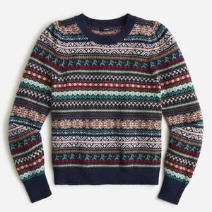 J. Crew Puff-sleeve Fair Isle crewneck sweater NWT Sz L